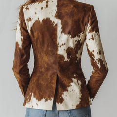 Women's brown vintage cow print eco-friendly tailored blazer