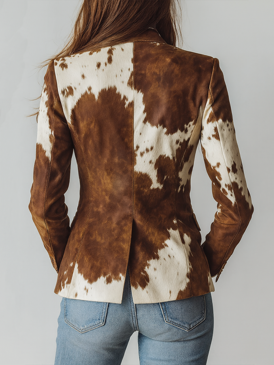 Women's brown vintage cow print eco-friendly tailored blazer