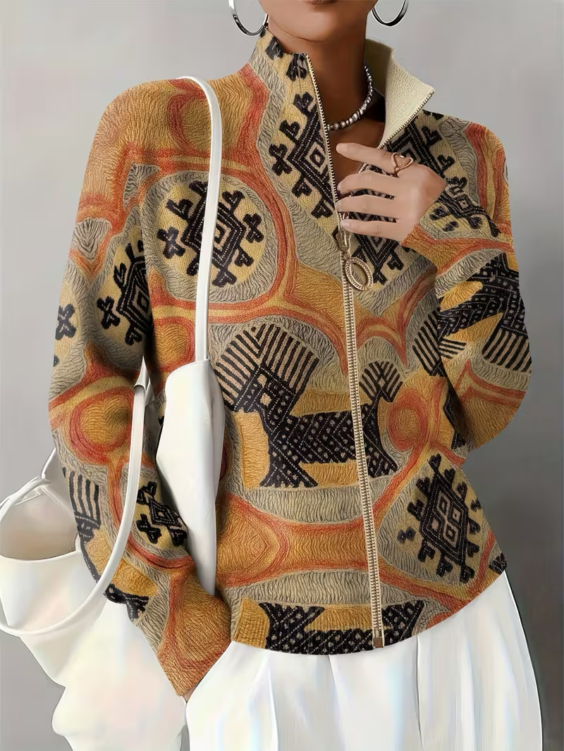 Sedgely™ | Folk Tapestry Zip Cardigan