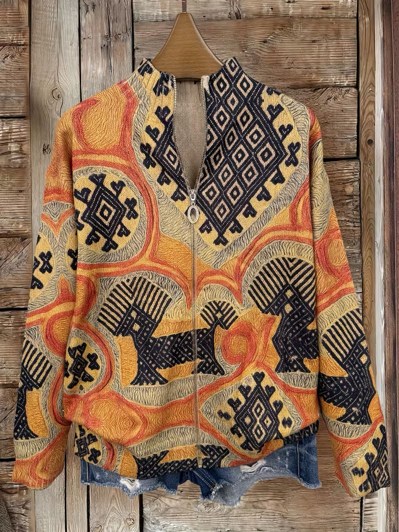 Sedgely™ | Folk Tapestry Zip Cardigan