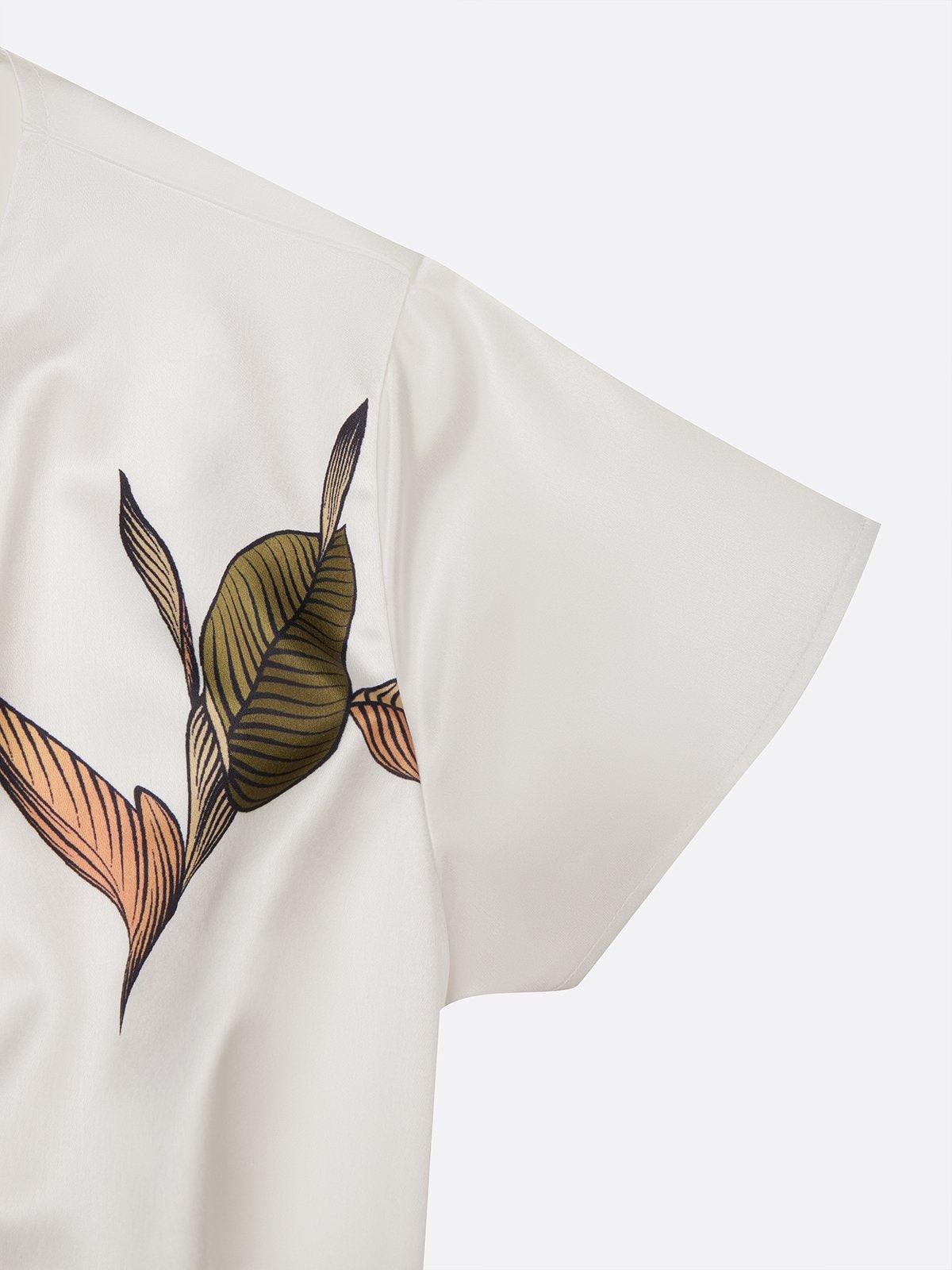 Judy | White Leaf Short Sleeve Midi Dress