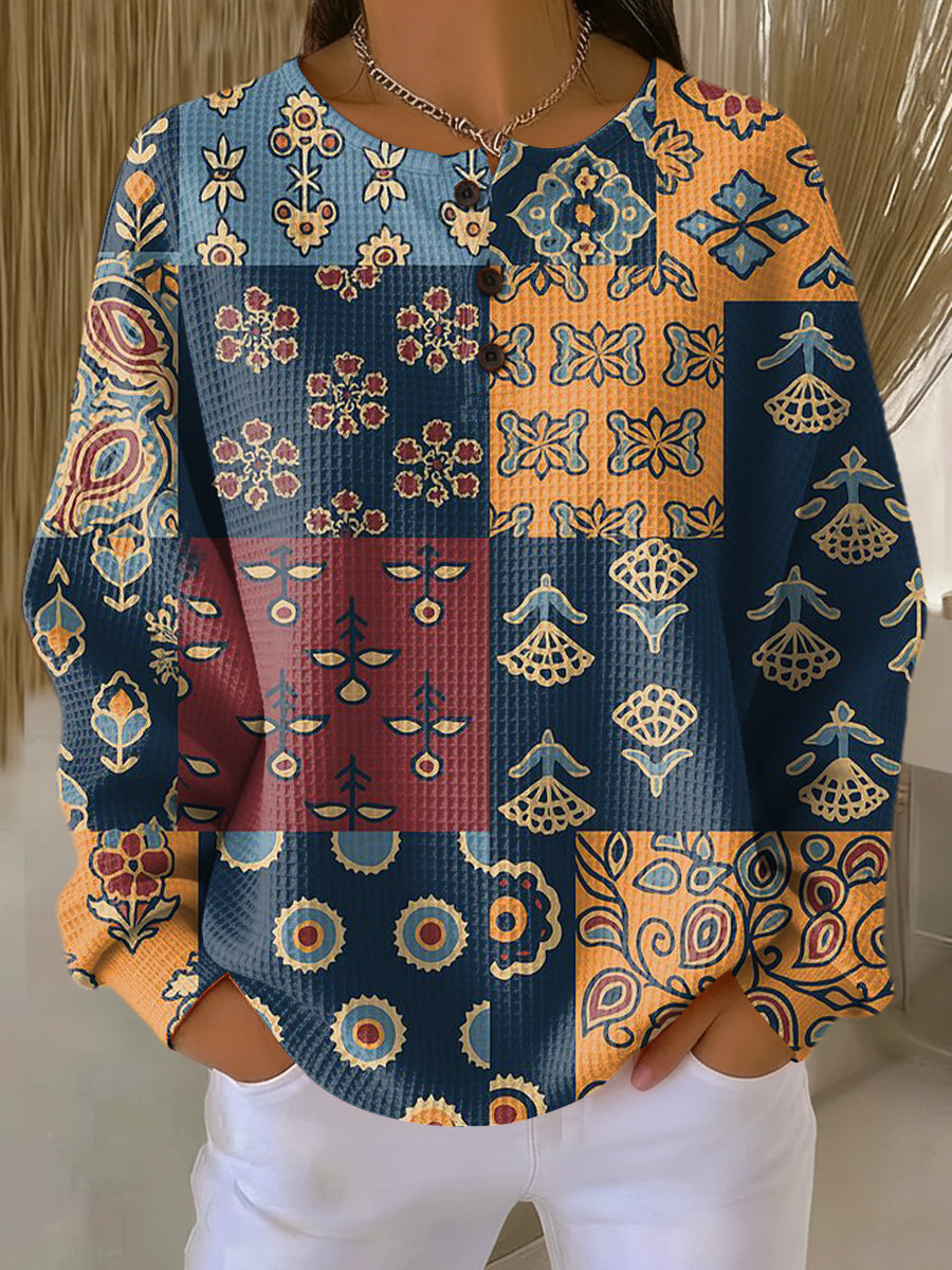 Zyravine | Ethnic Check Floral Print Sweater