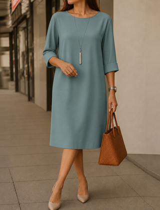 Odette flowing midi dress in a flattering everyday silhouette, shown in multiple colours