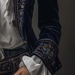 Women's vintage embroidered longline jacket with ornate lapel and cuff detailing