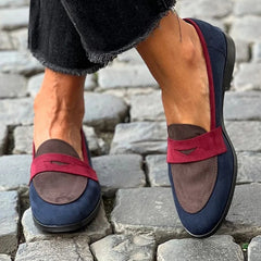 Navy color-block slip-on loafers for women with a classic loafer silhouette