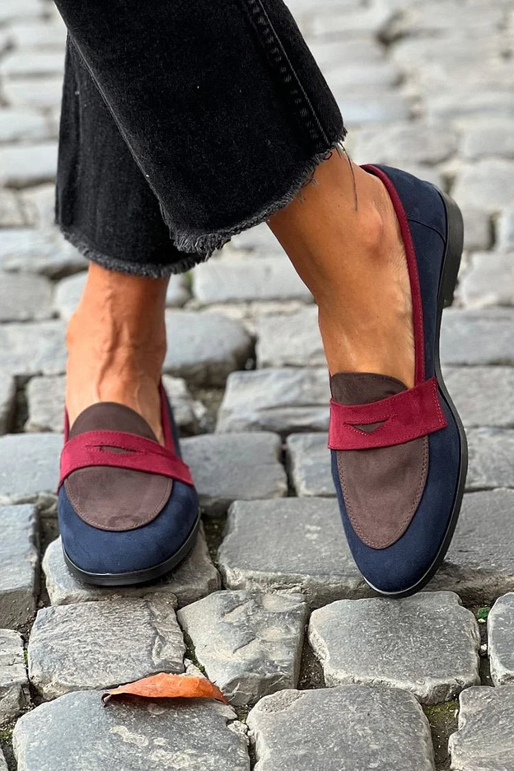 Navy color-block slip-on loafers for women with a classic loafer silhouette