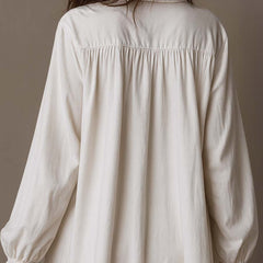 White lace detail long sleeve shirt mini dress with irregular hem