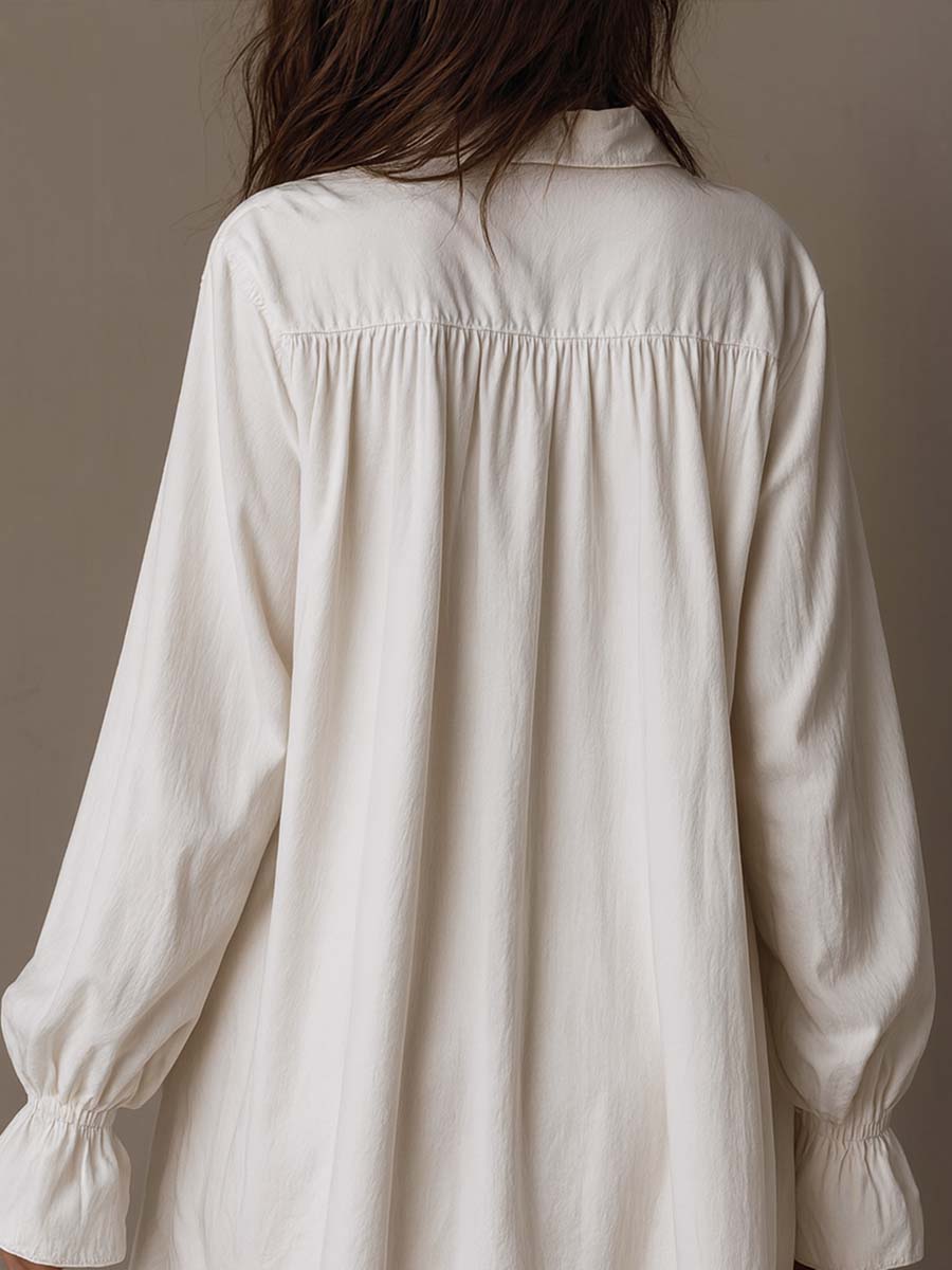 White lace detail long sleeve shirt mini dress with irregular hem