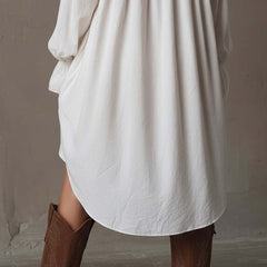 White lace detail long sleeve shirt mini dress with irregular hem