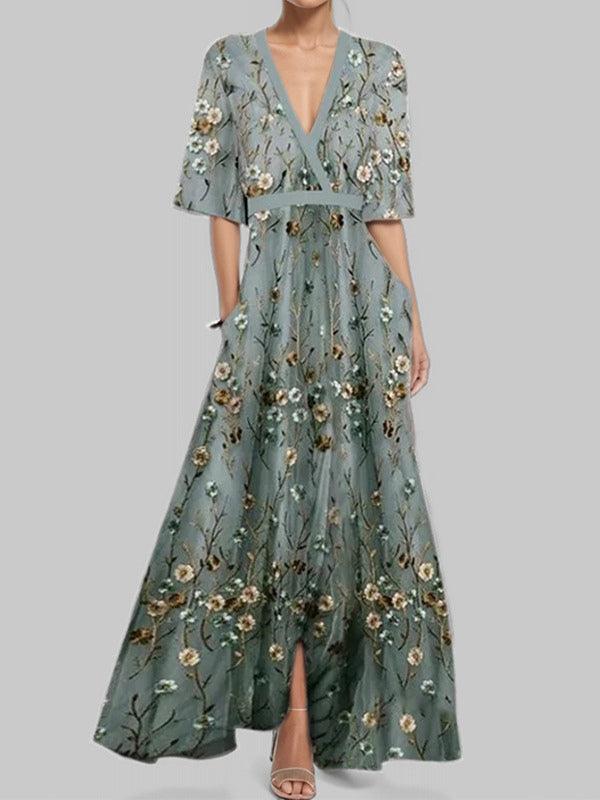 Lea |  Elegant Mid Sleeve Maxi Dress