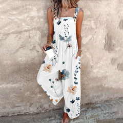 Printed wide-leg jumpsuit with adjustable straps for women