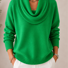 Caralina elegant cowl neck knit jumper with softly draped neckline and relaxed fit