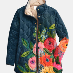 Women's vintage floral print quilted jacket in multicolor, tailored layering style