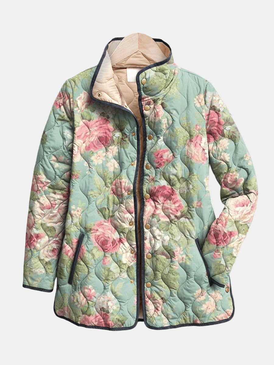 Carys retro floral patterned quilted jacket in multicolour for women