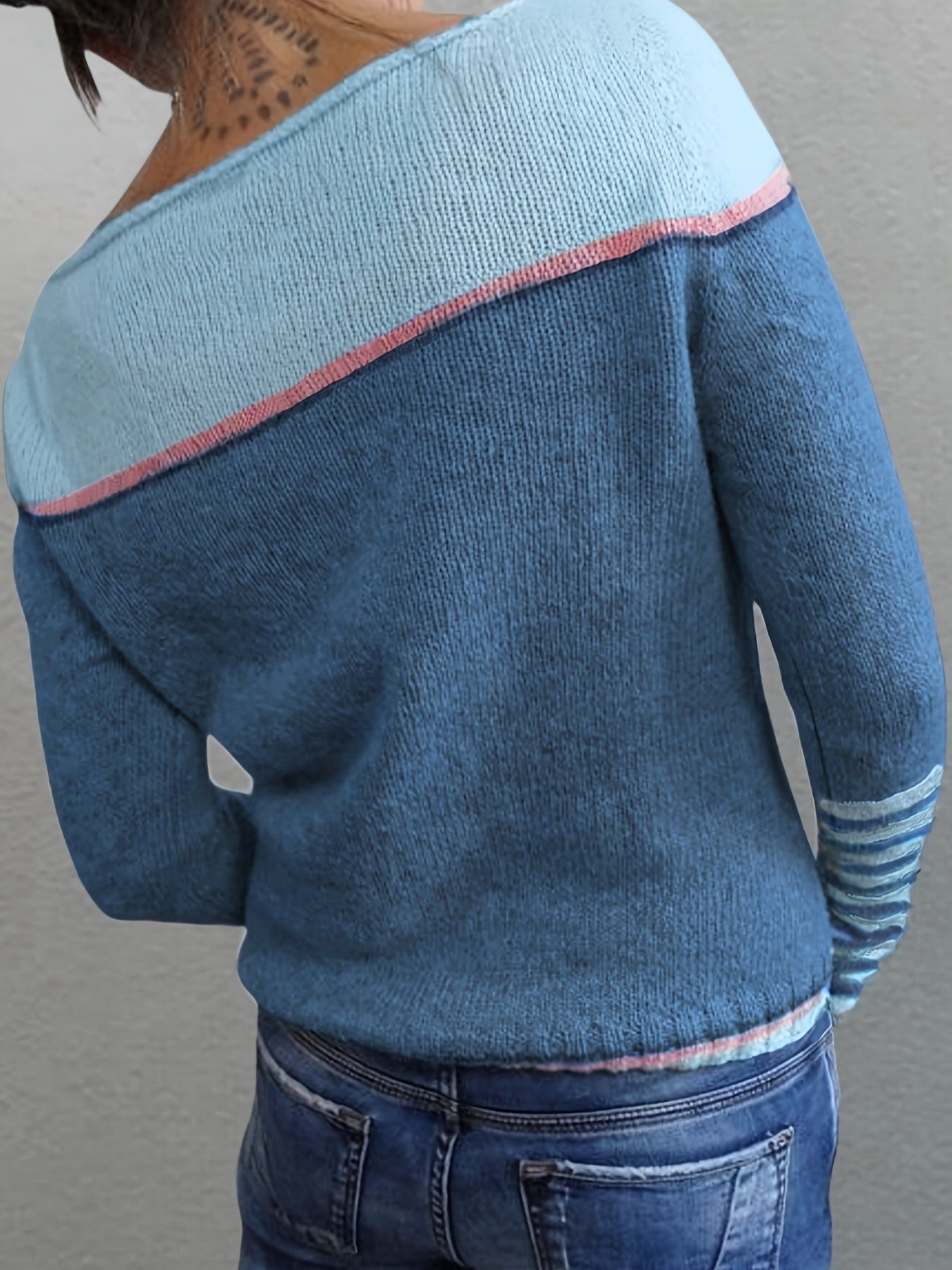 Norelle striped colour-block pullover sweater with scooped neckline and ribbed cuffs