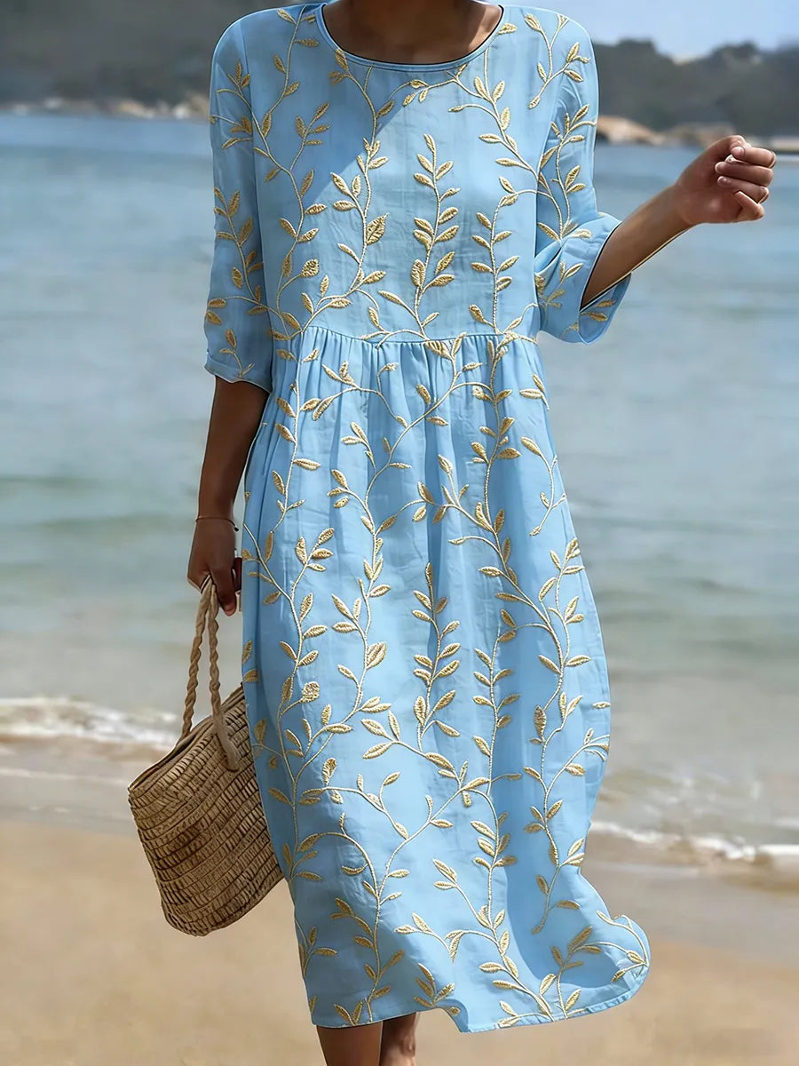 Caroline | Sky Blue Botanical Dress