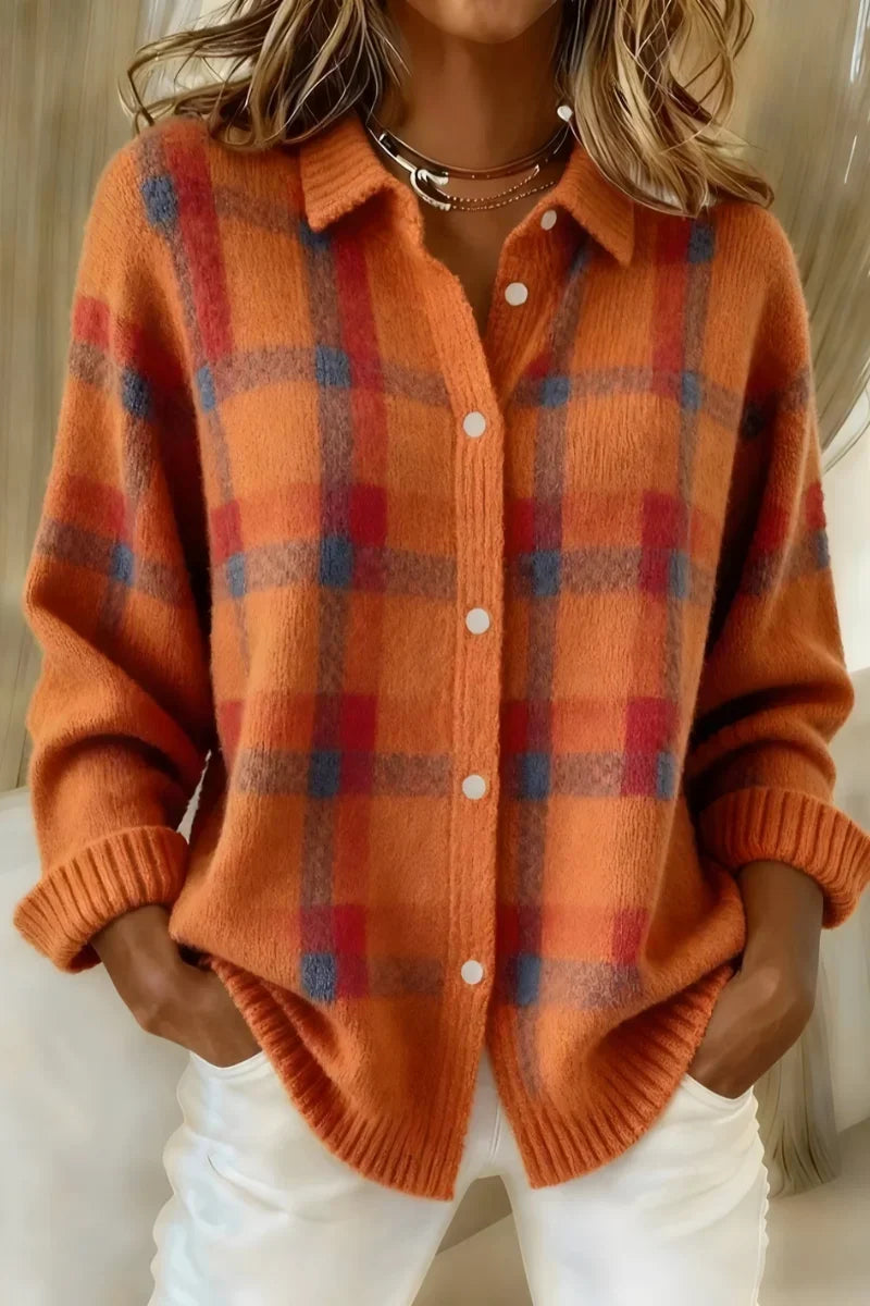 Megan™ | Women's Plaid Button-Up Knit Cardigan