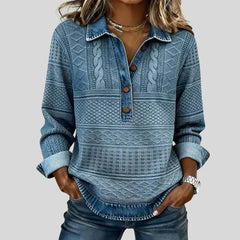 Women's vintage cable knit collared jumper with buttons and rolled cuffs