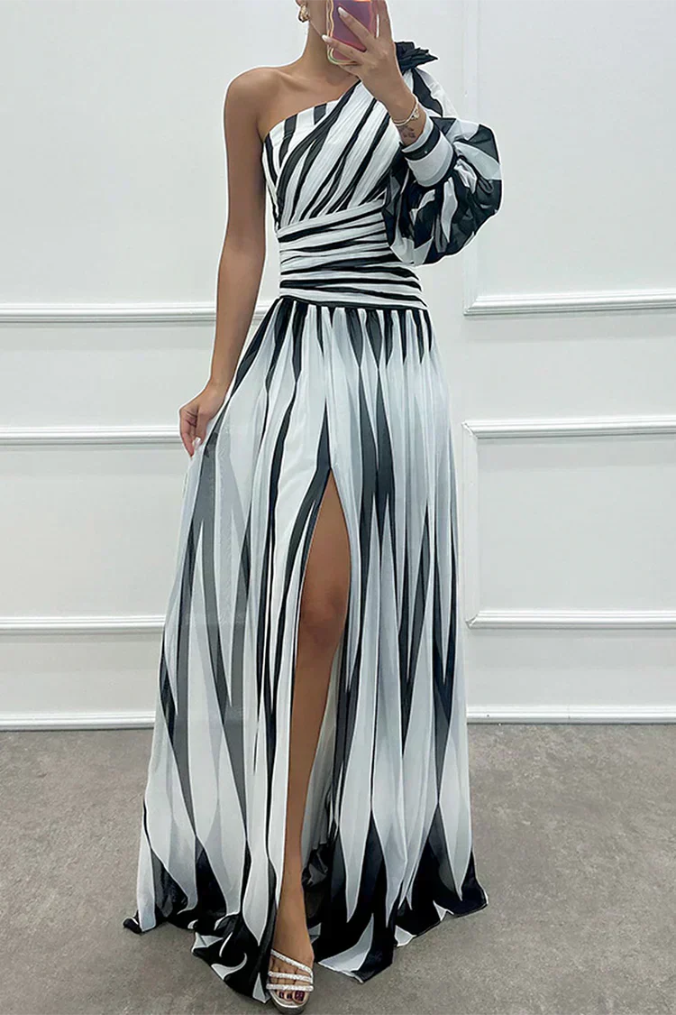 Sherlyn | Elegant Striped Maxi Dress with One Shoulder