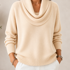 Caralina elegant cowl neck knit jumper with softly draped neckline and relaxed fit