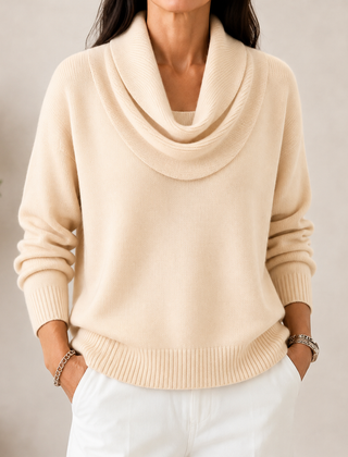Caralina elegant cowl neck knit jumper with softly draped neckline and relaxed fit