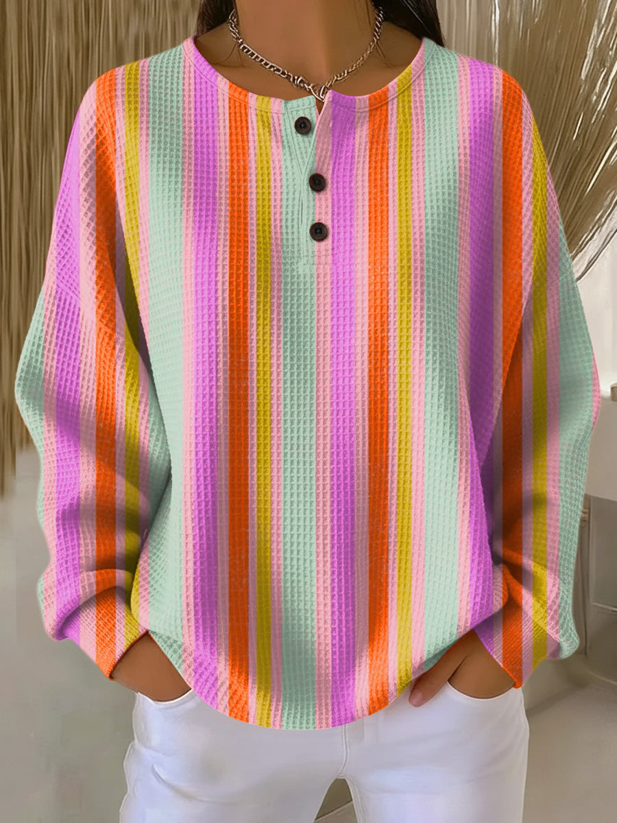 Mille | Waffle-Knit Sweater with Colorful Stripes