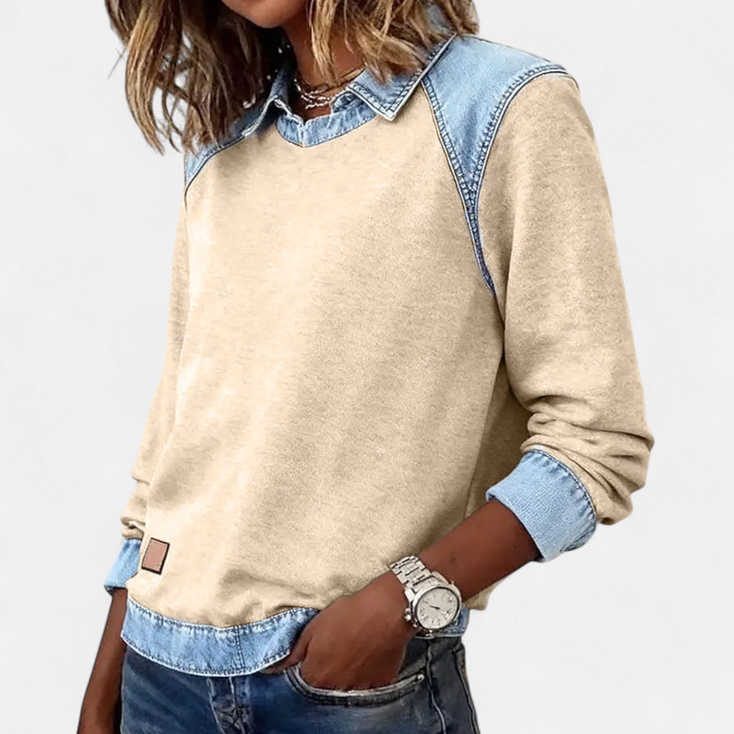 Briony | Layered Collar Two-Tone Sweater with Contrast Panels