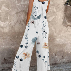 Printed wide-leg jumpsuit with adjustable straps for women