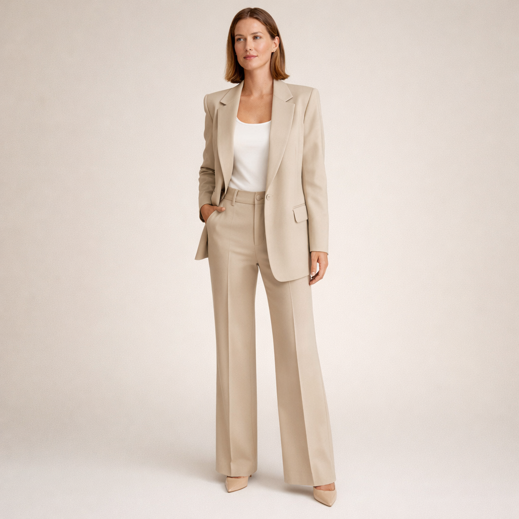 Vanessa elegant tailored suit set with one-button blazer and flared trousers