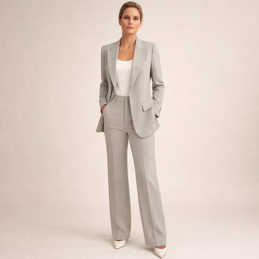 Vanessa elegant tailored suit set with one-button blazer and flared trousers