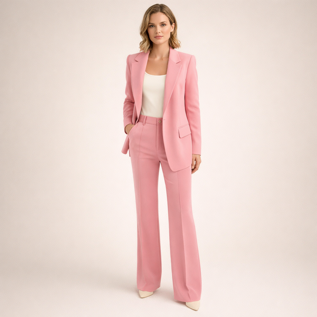 Vanessa elegant tailored suit set with one-button blazer and flared trousers