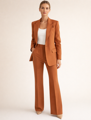 Vanessa elegant tailored suit set with one-button blazer and flared trousers