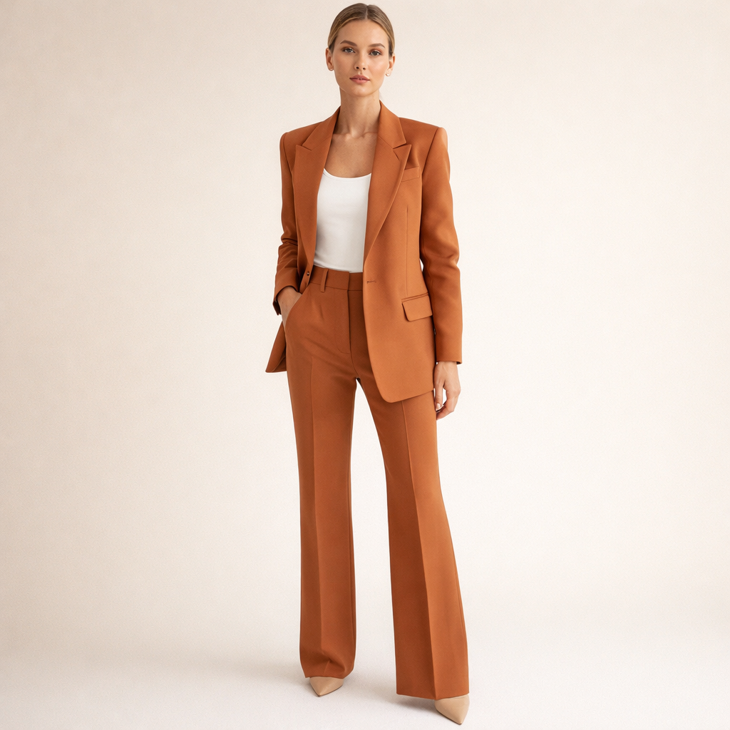 Vanessa elegant tailored suit set with one-button blazer and flared trousers