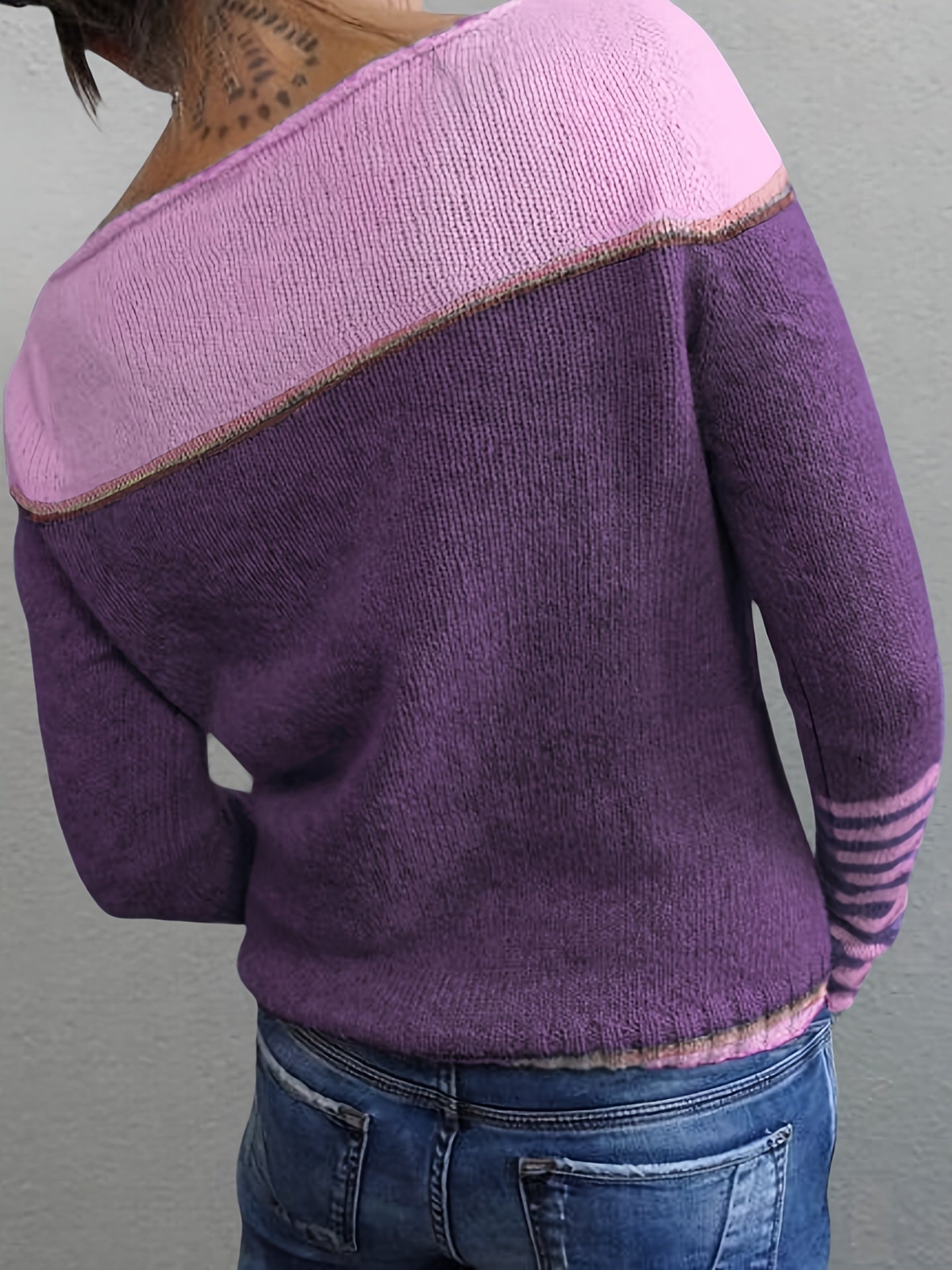 Norelle striped colour-block pullover sweater with scooped neckline and ribbed cuffs