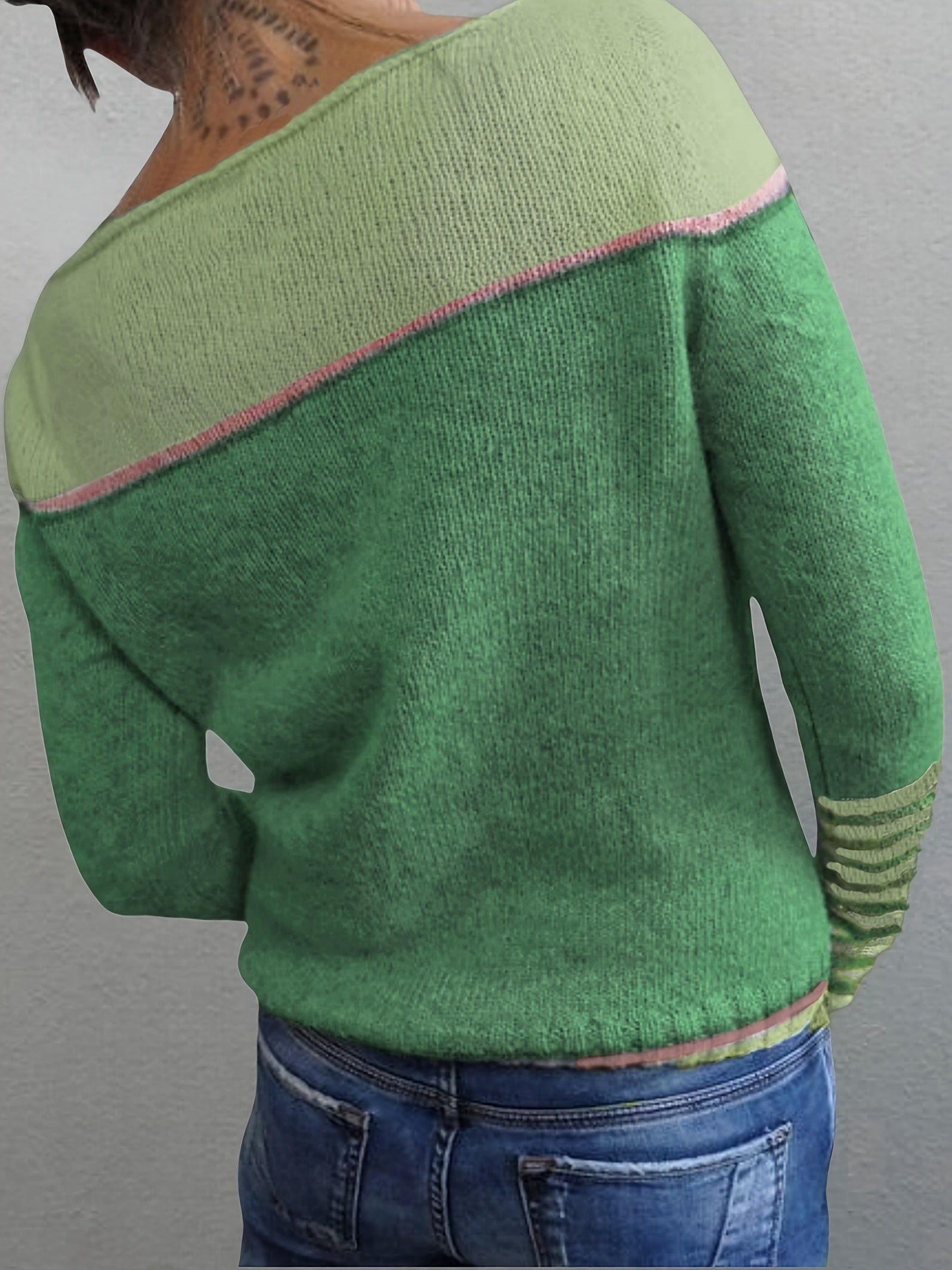 Norelle striped colour-block pullover sweater with scooped neckline and ribbed cuffs