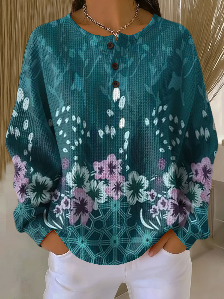 Nora | Waffle-Knit Sweater with Floral Color Pattern
