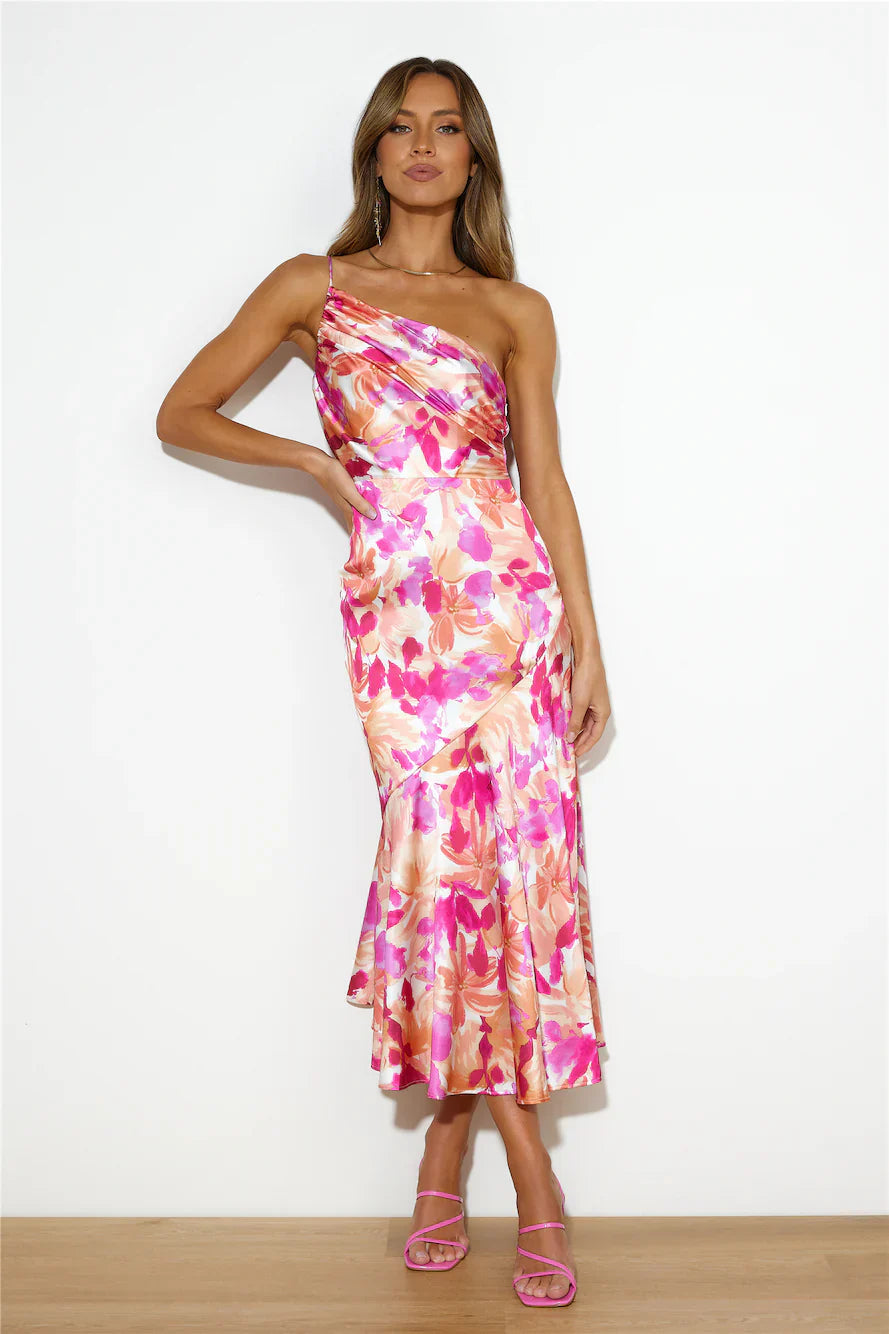 Eliza | Floral Satin One-Shoulder Maxi Dress