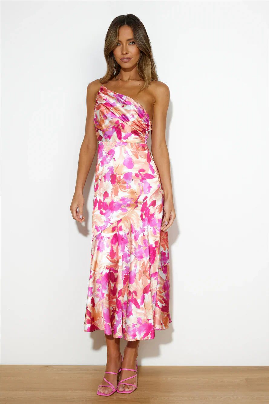 Eliza | Floral Satin One-Shoulder Maxi Dress