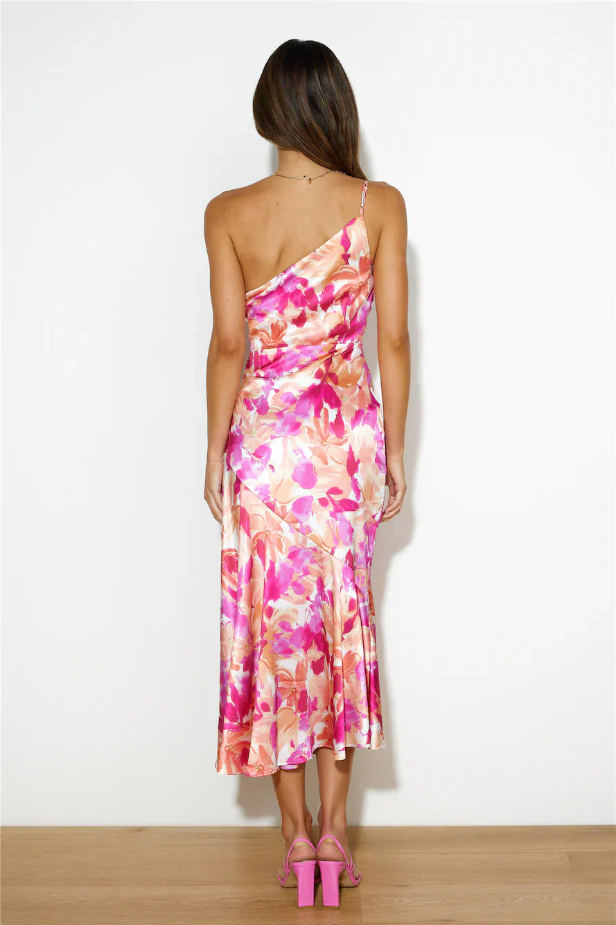Eliza | Floral Satin One-Shoulder Maxi Dress