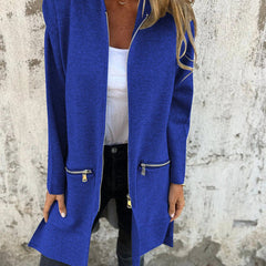 Women's hooded long sleeve open-front cardigan shown in a soft everyday style