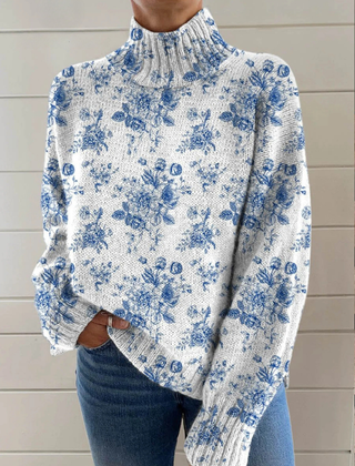 Multicolor blossom turtleneck sweater with ribbed cuffs and hem in a relaxed fit
