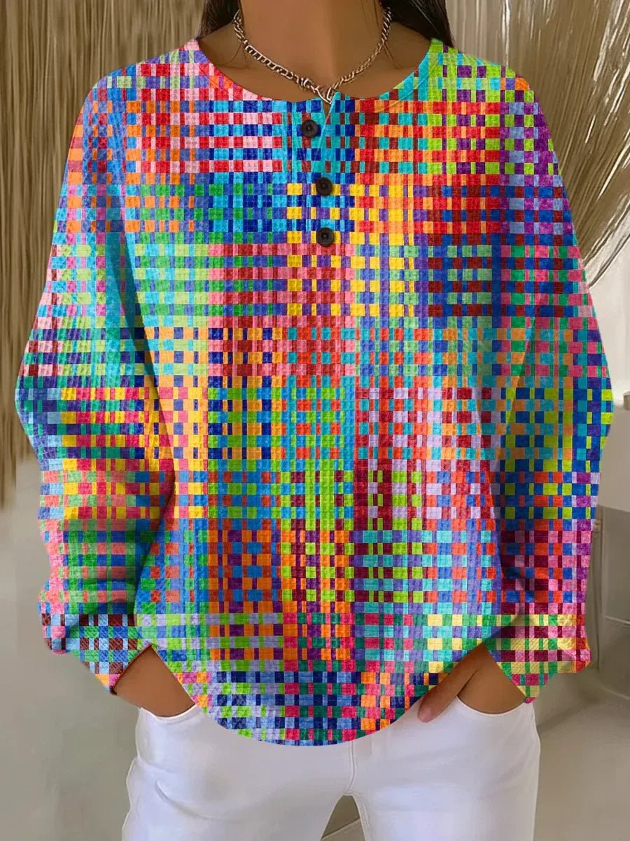 Rosa | Colorful Tartan Waffle-Knit Sweater