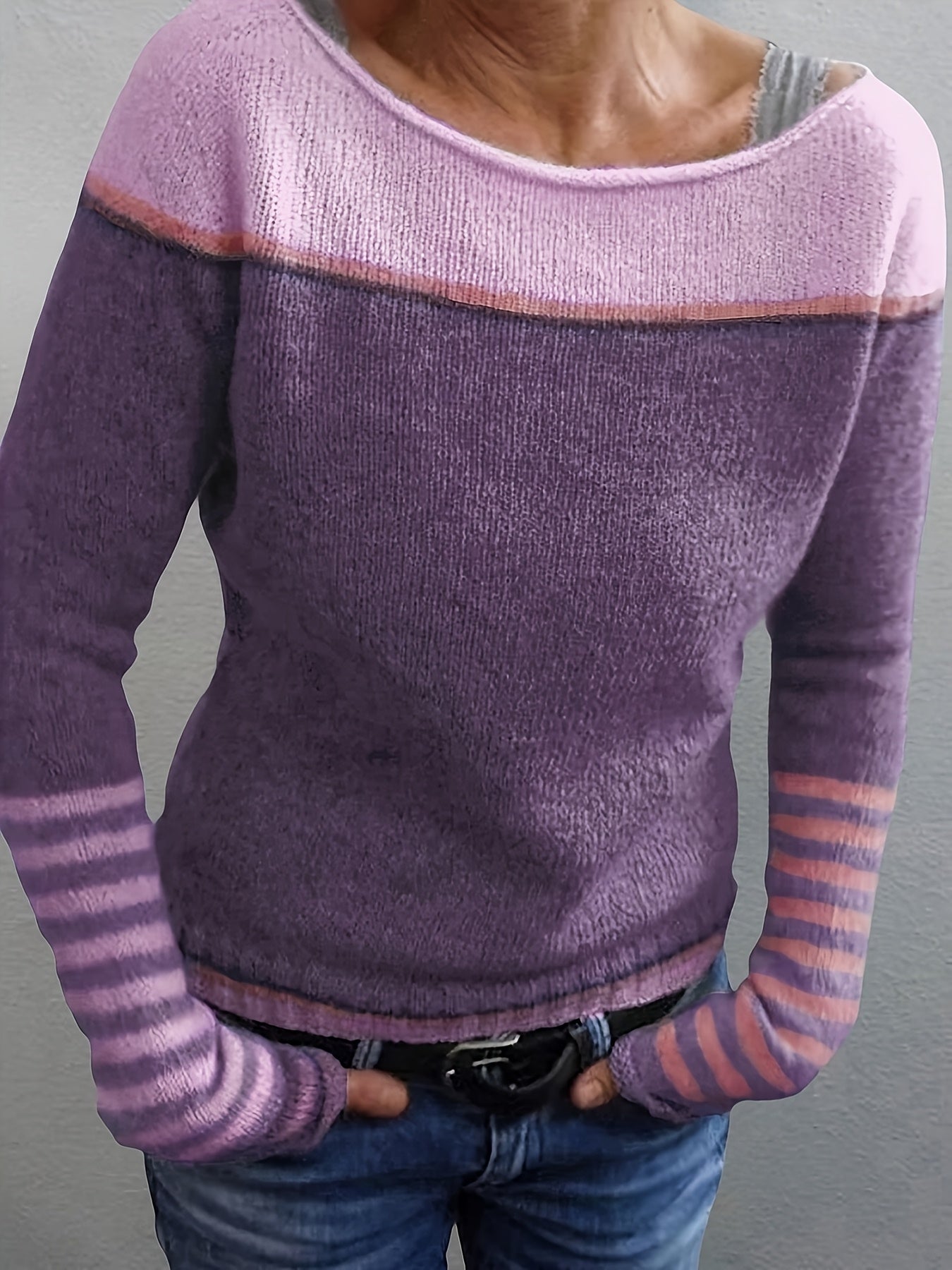 Norelle | Striped Colour-Block Pullover Sweater