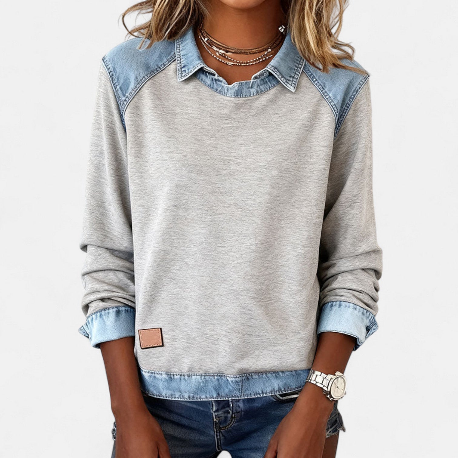 Briony | Layered Collar Two-Tone Sweater with Contrast Panels