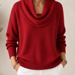 Caralina elegant cowl neck knit jumper with softly draped neckline and relaxed fit
