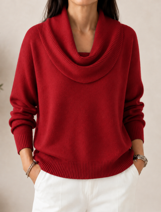 Caralina elegant cowl neck knit jumper with softly draped neckline and relaxed fit