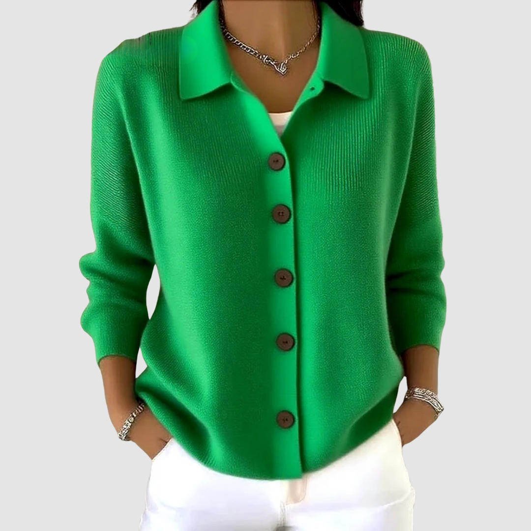 Riah button-up knit cardigan with lapel detail and relaxed loose fit