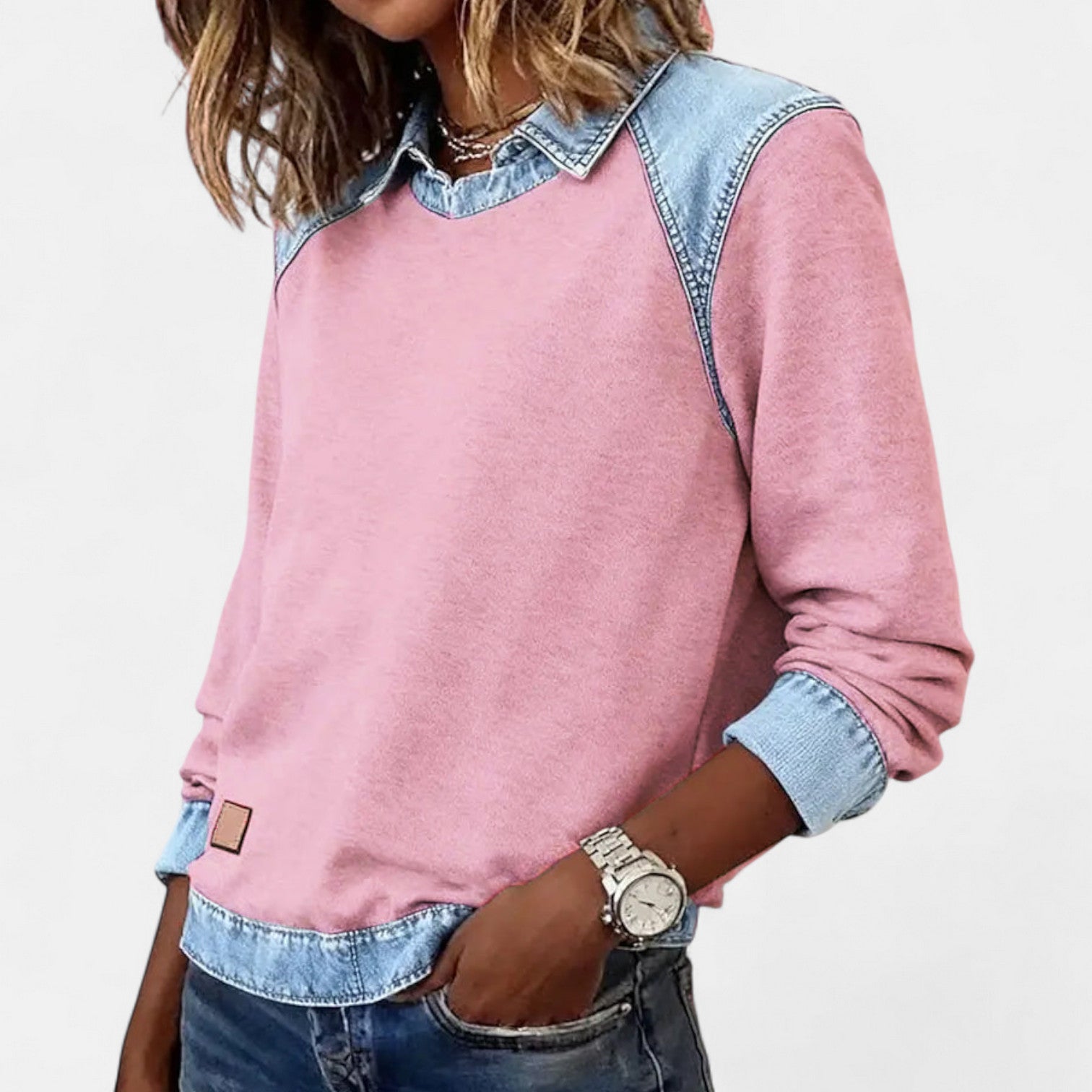 Briony | Layered Collar Two-Tone Sweater with Contrast Panels