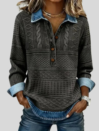 Women's vintage cable knit collared jumper with buttons and rolled cuffs