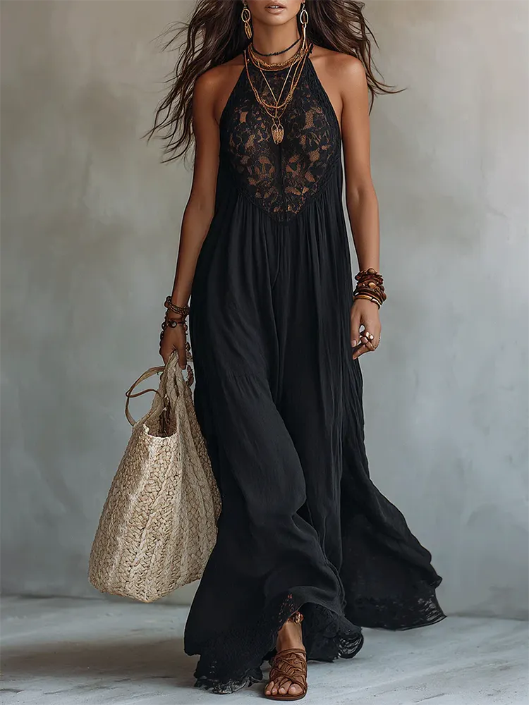 Vivienne | Lace-Paneled Halter Dress